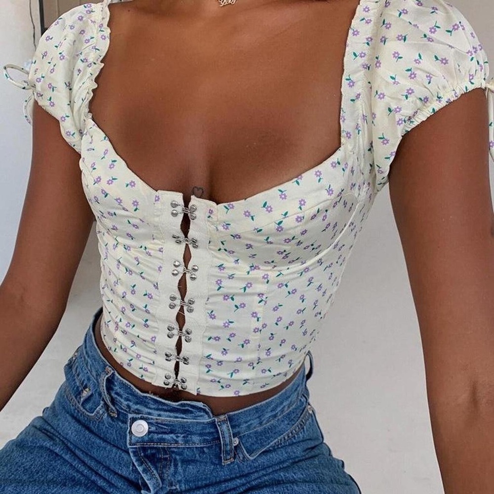 Princess Polly Cream Floral Button-Up Blouse